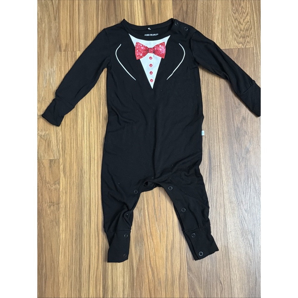 Posh Peanut Baby Boys 12-18 Months Black Tuxedo Sleeper Pajamas EUC